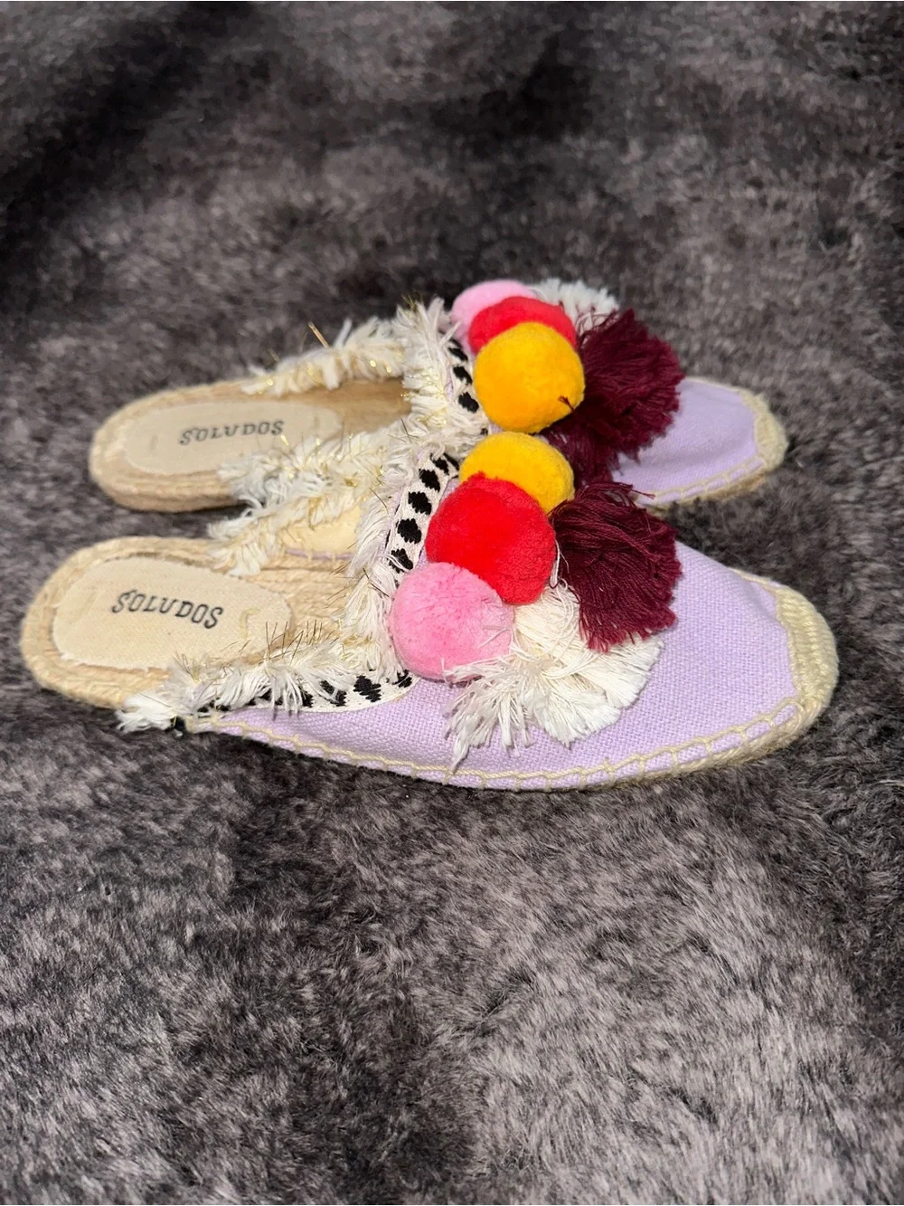 Soludos Coco Lilac Multicolor Pom Pom Espadrille Slides Sz 6 Anthroplogie Boho